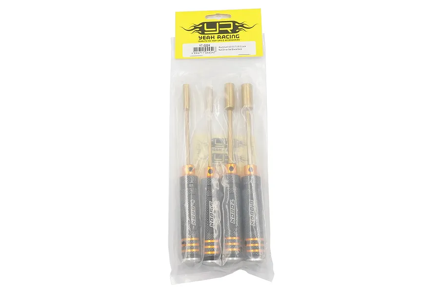 Yeah Racing Black &amp;amp; Gold Aluminium 4, 5.5, 7, 8mm Lock Nut Driver Set image 73513