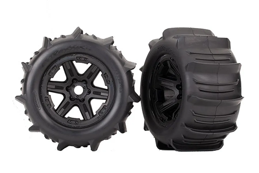Traxxas 3.8&amp;quot; Paddle Tyres on Black Rims - Glued Wheels 2Pcs image 73586