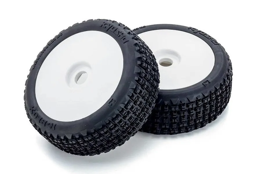 Kyosho 1/8 K-Blox Tyres on White Dish Rims 2Pcs - Glued Wheels image 73678