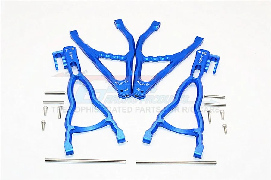 GPM Blue Aluminium Front &amp;amp; Rear Lower Suspension Arms 4Pcs w/ Hardware image 73833