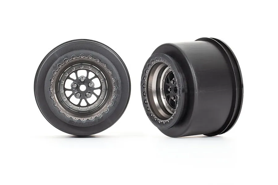 Traxxas 2.2/3.0&amp;quot; Weld Satin Black Chrome Rear Drag Rims 2Pcs image 73925