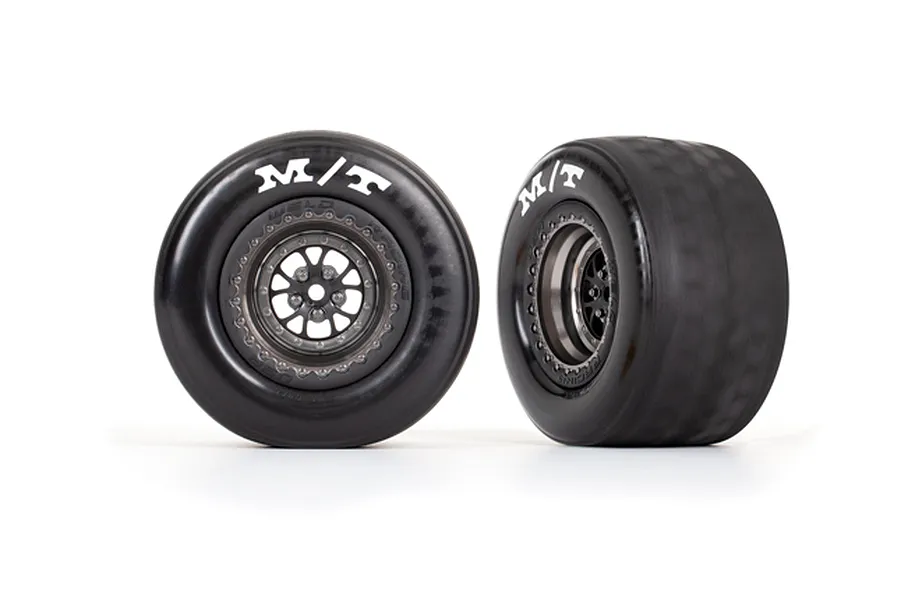 Traxxas 2.2/3.0&amp;quot; Mickey Thompson ET Rear Tyres on Weld Satin Black Chrome Rims - Glued Wheels 2Pcs image 73928