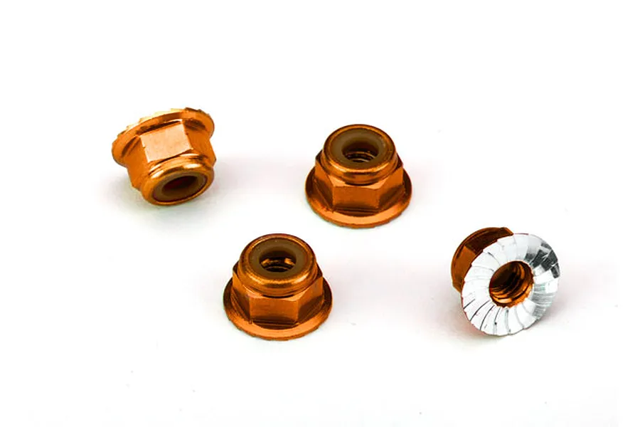 Traxxas 4mm Orange Aluminium Flanged Serrated Nyloc Nuts 4Pcs image 73965