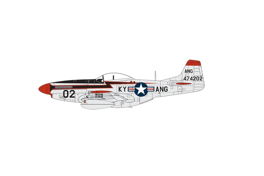 A side-profile digital illustration of a North American F-51D Mustang aircraft in Air National Guard livery.