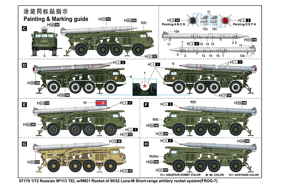 Trumpeter 1/72 Russian 9P113 TEL w/ 9M21 Rocket of 9K52 Luna-M SSM (FROG-7) Scaled Plastic Model Kit image 74325