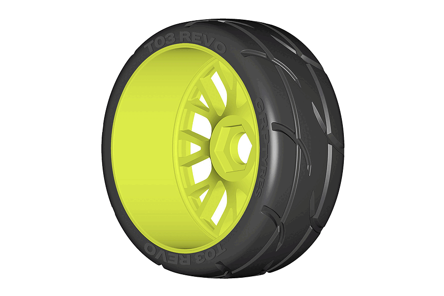 GRP 3.1&amp;quot; T03 Revo XM5 Medium Compound Tyres on Yellow Spoke Flex Rims - Glued Wheels 2Pcs image 74548