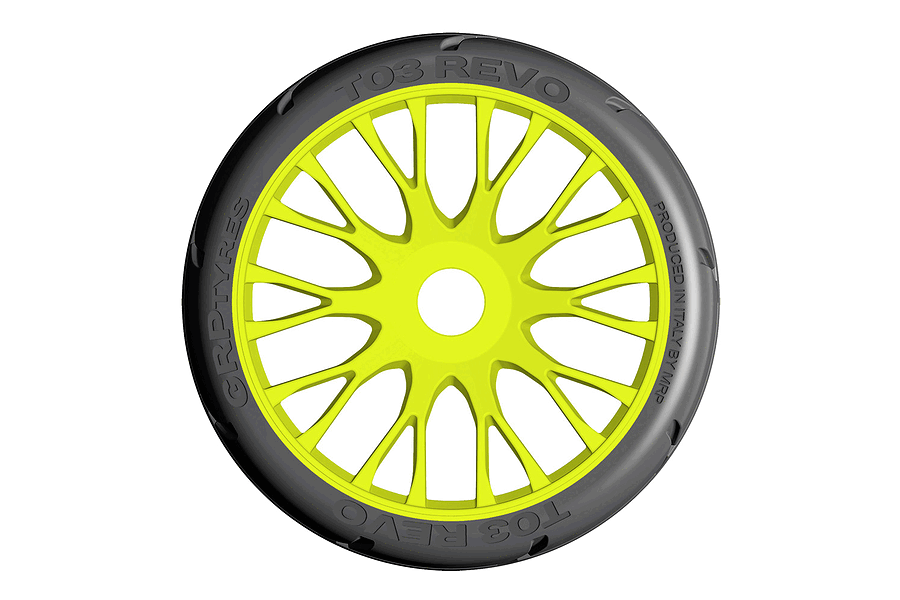 GRP 3.1&amp;quot; T03 Revo XB2 Extra Soft Compound Tyres on Yellow Spoke Flex Rims - Glued Wheels 2Pcs image 74557