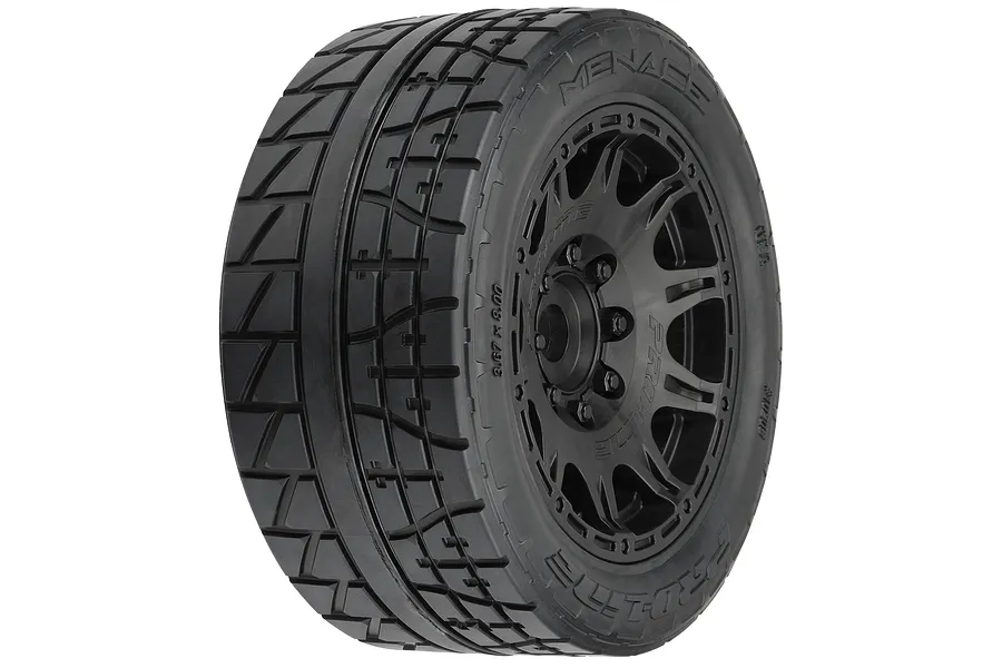 Pro-Line 5.7&amp;quot; Menace HP Belted MT Soft Compound Tyres on Black Raid Rims - Glued Wheels 2Pcs image 74667
