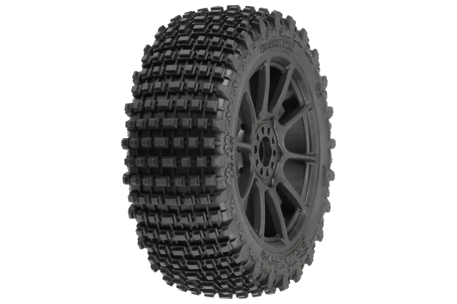 Pro-Line 3.3&amp;quot; Gladiator M2 Medium Compound Tyres on Black Mach 10 Rims - Glued Wheels 2Pcs image 74677