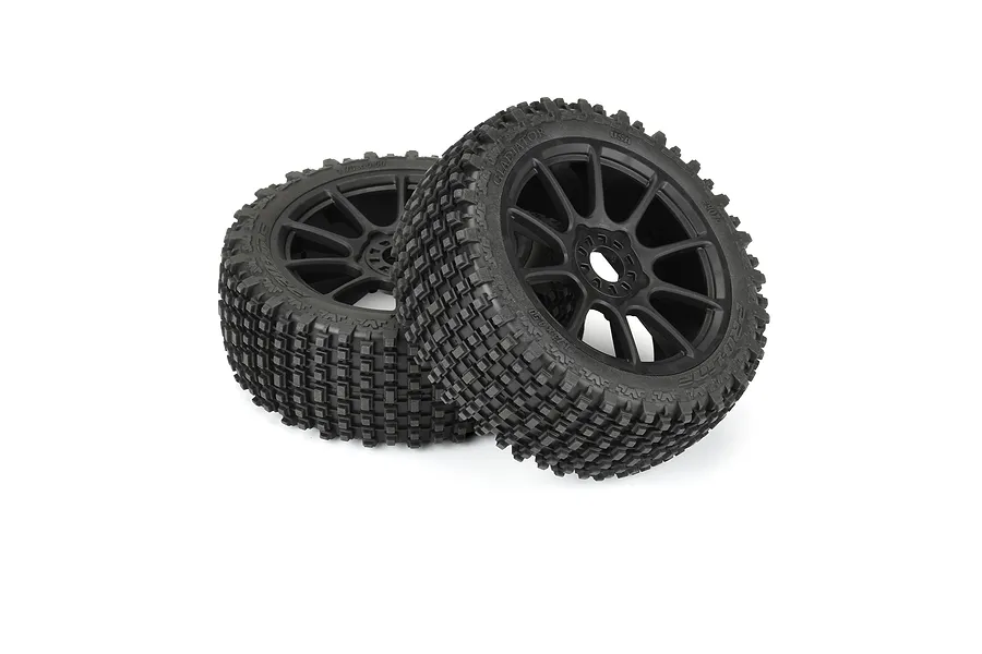 Pro-Line 3.3&amp;quot; Gladiator M2 Medium Compound Tyres on Black Mach 10 Rims - Glued Wheels 2Pcs image 74679