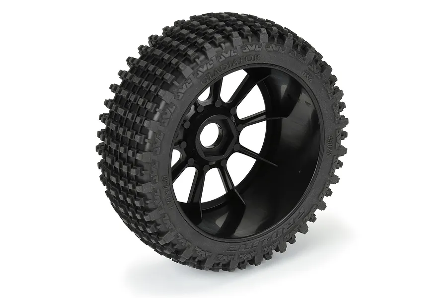 Pro-Line 3.3&amp;quot; Gladiator M2 Medium Compound Tyres on Black Mach 10 Rims - Glued Wheels 2Pcs image 74680
