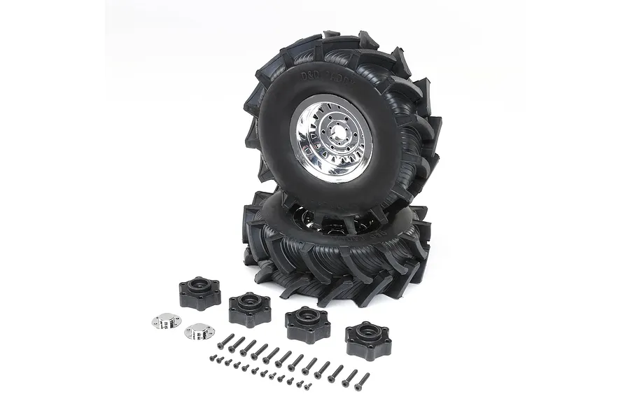 Losi 1/10 D&amp;amp;D Paddy Tyres on Chrome Rims - Glued Wheels 2Pcs image 74682