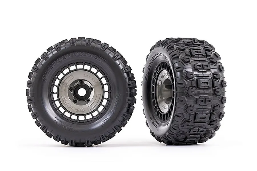 Traxxas 3.8&amp;quot; Sledgehammer Tyres on Black/Grey Modular Rims - Glued Wheels 2Pcs image 75233