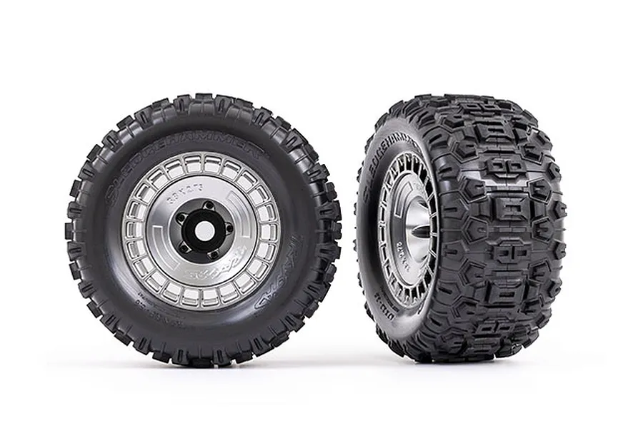 Traxxas 3.8&amp;quot; Sledgehammer Tyres on Satin Chrome Modular Rims - Glued Wheels 2Pcs image 75239