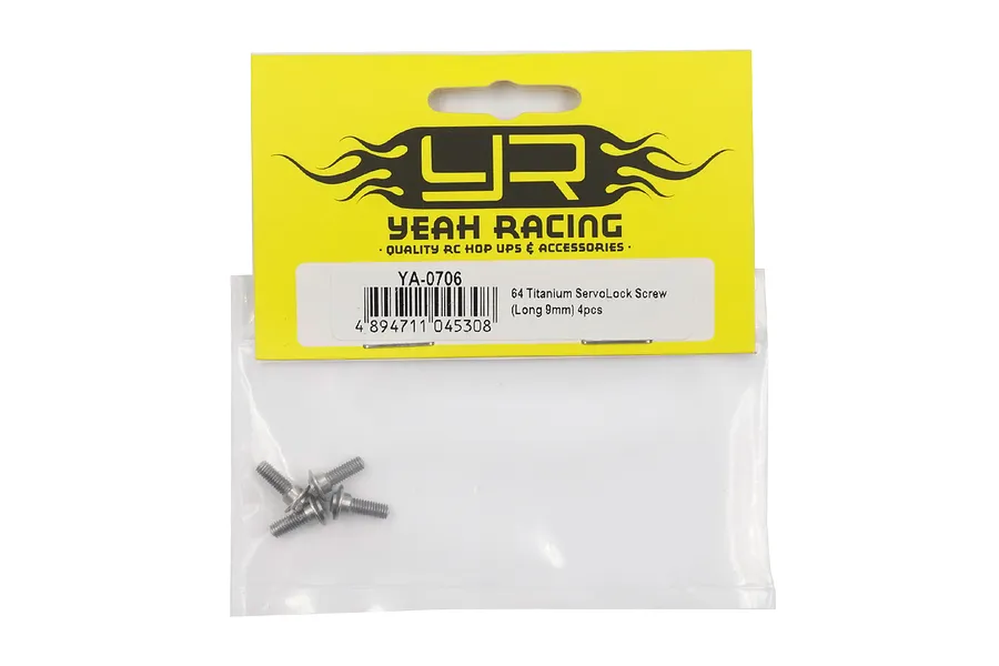 Yeah Racing Titanium 3x9mm Servo Lock Screws in original yellow and white retail packaging.