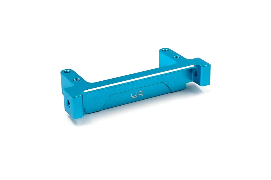 A blue anodized aluminium servo mount for Tamiya CC-02 RC cars by Yeah Racing, featuring the YR logo.
