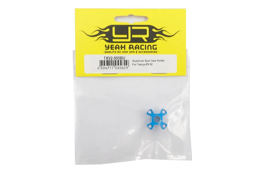 Yeah Racing blue aluminium spur gear holder for Tamiya XV-02 in original retail packaging.