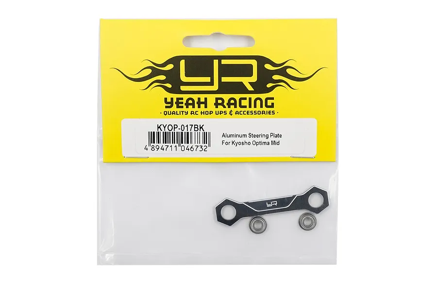 Yeah Racing black aluminium steering plate with two bearings in original retail packaging.