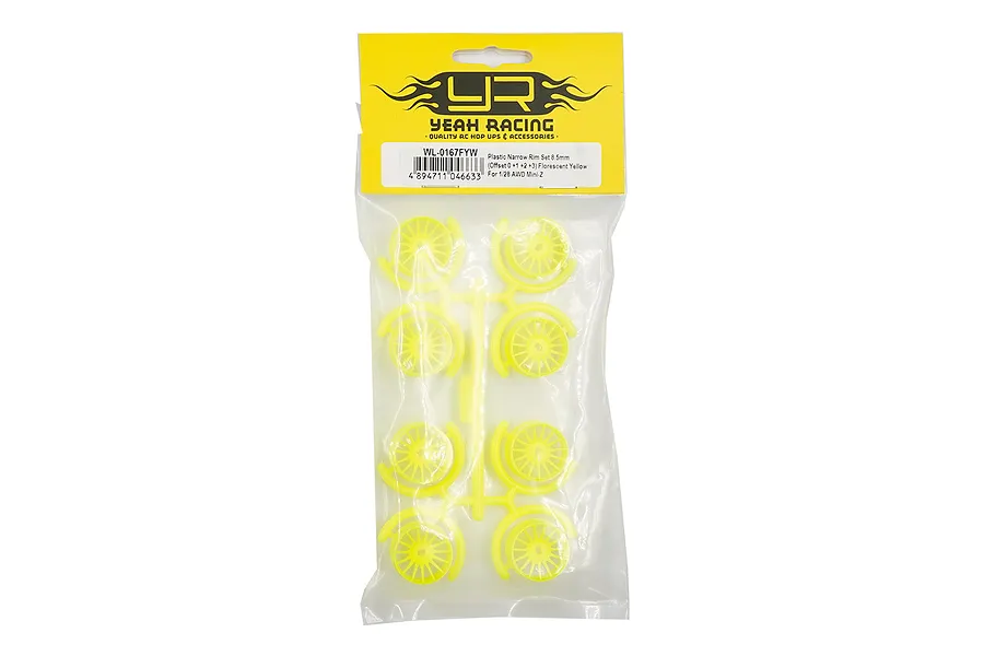 Yeah Racing 1/28 Mini-Z Florescent Yellow Narrow Rim Set (Offset 0 +1 +2 +3) 8Pcs image 75512