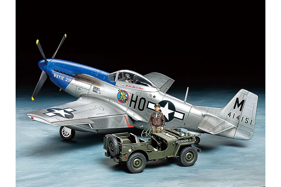 Tamiya 1/48 North American P-51D Mustang &amp;amp; 1/4t Small 4WD Scaled Plastic Model Kit image 75552