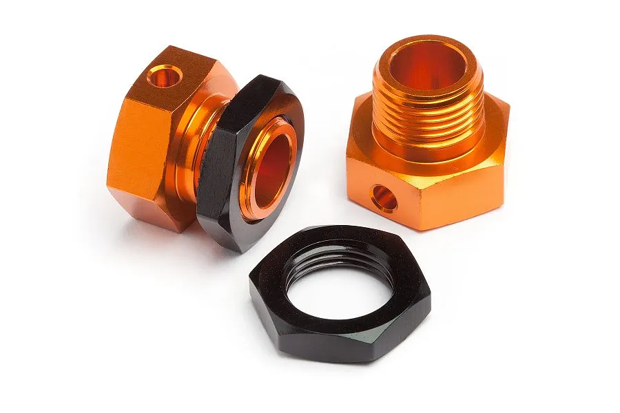 HPI Trophy Buggy/Truggy Orange/Black Aluminium 17mm (6.7mm Thick) Wheel Hex Adapters w/ Wheel Nuts 2Pcs image 7598