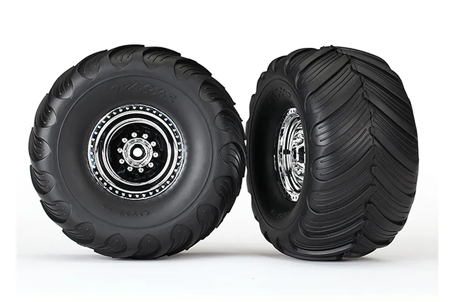 Traxxas 2.2/2.8&amp;quot; Rear Terra Groove Tyres on Chrome Deep-Dish Rims - Glued Wheels 2Pcs image 76051