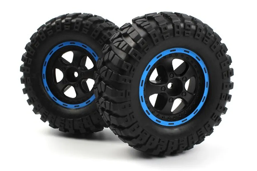 BlackZon 1.9&amp;quot; Desert Tyres on Black/Blue Spoked Rims - Glued Wheels 2Pcs image 76127