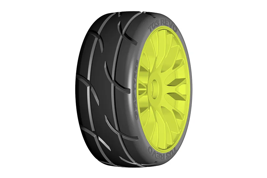 GRP 3.1&amp;quot; GT-Y03 Revo XM2 Super Soft Compound Tyres on Yellow Spoke Flex Rims - Glued Wheels 2Pcs image 76203