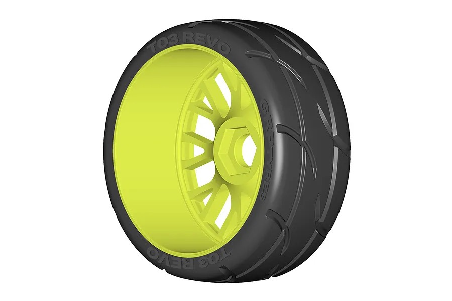 GRP 3.1&amp;quot; GT-Y03 Revo XM7 Medium/Hard Compound Tyres on Yellow Spoke Flex Rims - Glued Wheels 2Pcs image 76256