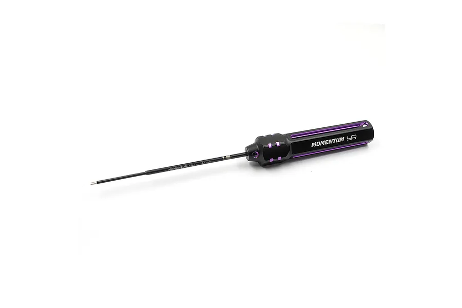 Yeah Racing Momentum 1.5mm hex driver with a black and purple aluminium handle on a white background.