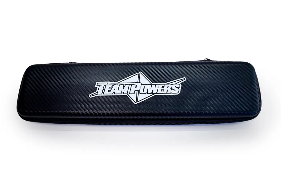 A black, carbon-fiber textured carrying case for the Team Powers LED Pit Light Pro, featuring the Team Powers logo in white on the front.
