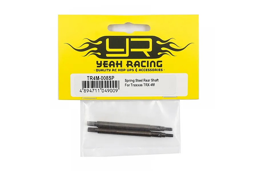 Yeah Racing spring steel rear driveshafts for Traxxas TRX-4M in original yellow and black retail packaging.