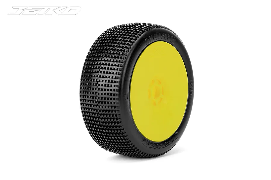 Jetko 1/8 Marco Super Soft Tyres on Yellow Dish Rims - Glued Wheels 2Pcs image 1