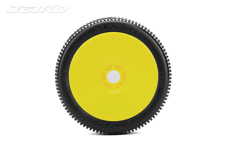 Jetko 1/8 Marco Ultra Soft Tyres on Yellow Dish Rims - Glued Wheels 2Pcs image 2