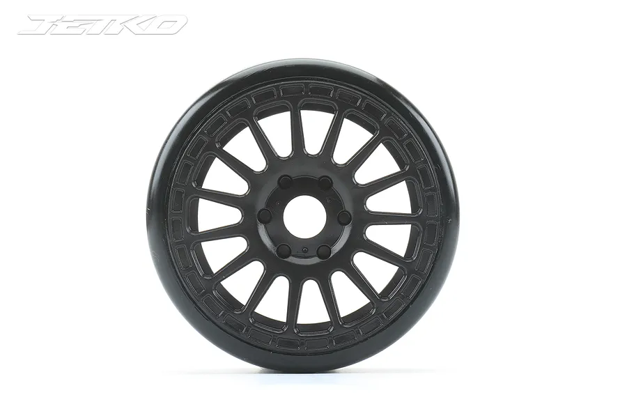 Jetko 1/8 Buster Ultra Soft Belted Tyres on Black Radia Rims - Glued Wheels 2Pcs image 2
