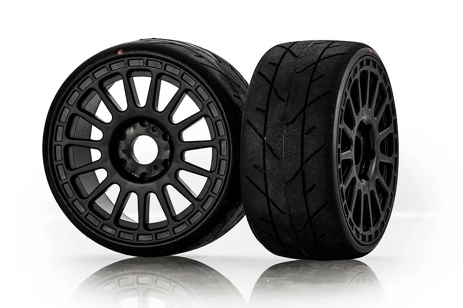 Jetko 1/8 Vertex Ultra Soft Belted Tyres on Radia Black Rims - Glued Wheels 2Pcs image 77575