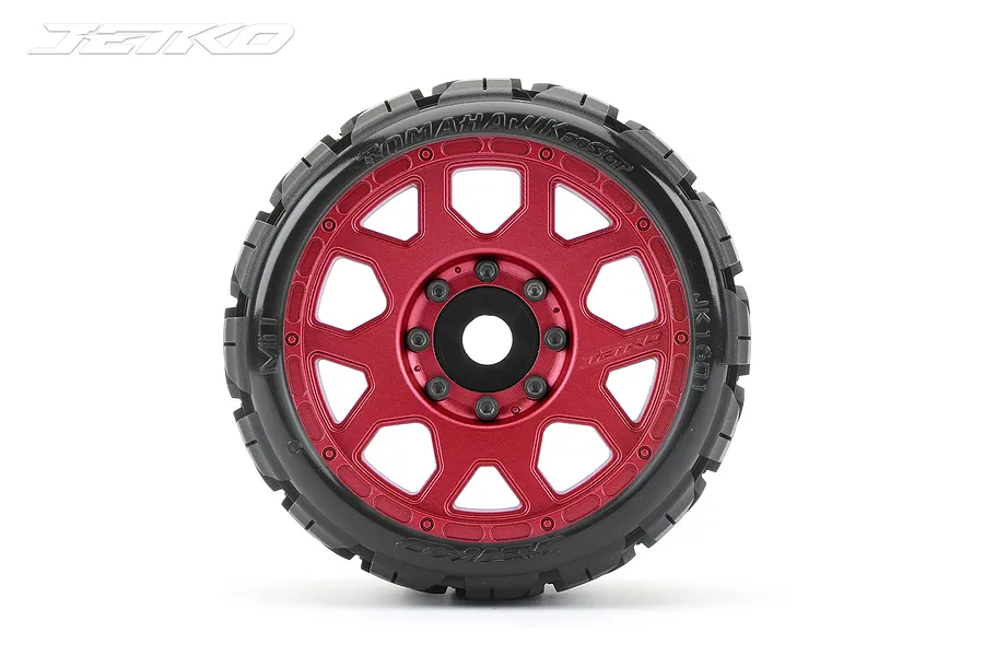 Jetko 3.6&amp;quot; Tomahawk SGT Medium Soft Belted Tyres on Metal Red Claw Rims - Glued Wheels 2Pcs image 77601
