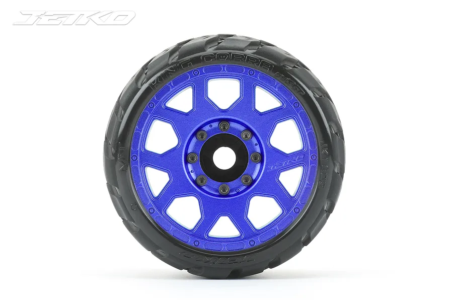Jetko 3.6&amp;quot; King Cobra SGT Medium Soft Belted Tyres on Metal Blue Claw Rims - Glued Wheels 2Pcs image 77619