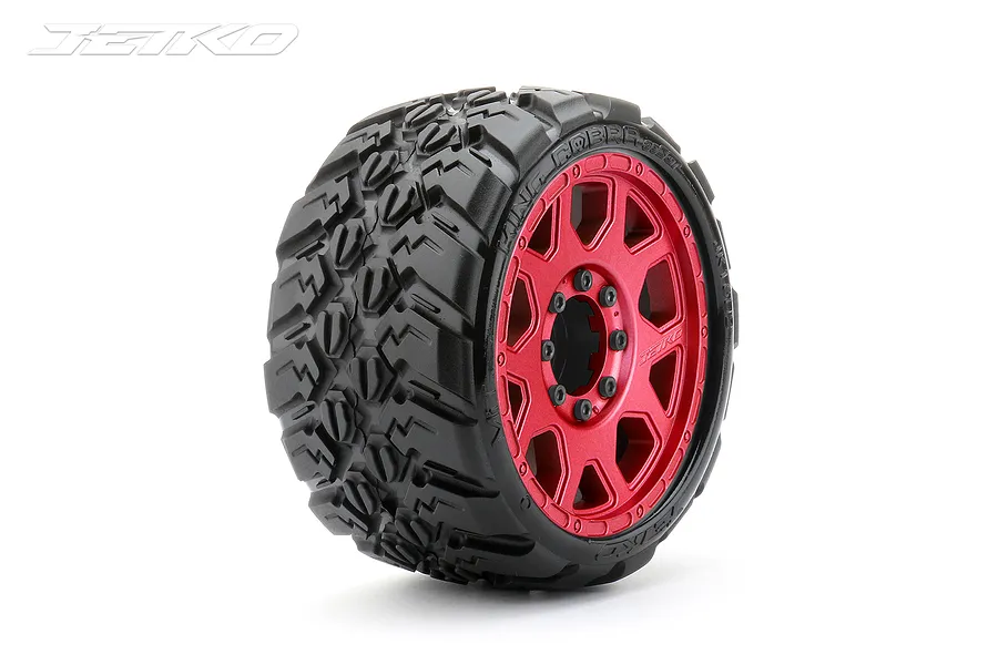 Jetko 3.6&amp;quot; King Cobra SGT Medium Soft Belted Tyres on Metal Red Claw Rims - Glued Wheels 2Pcs image 77623