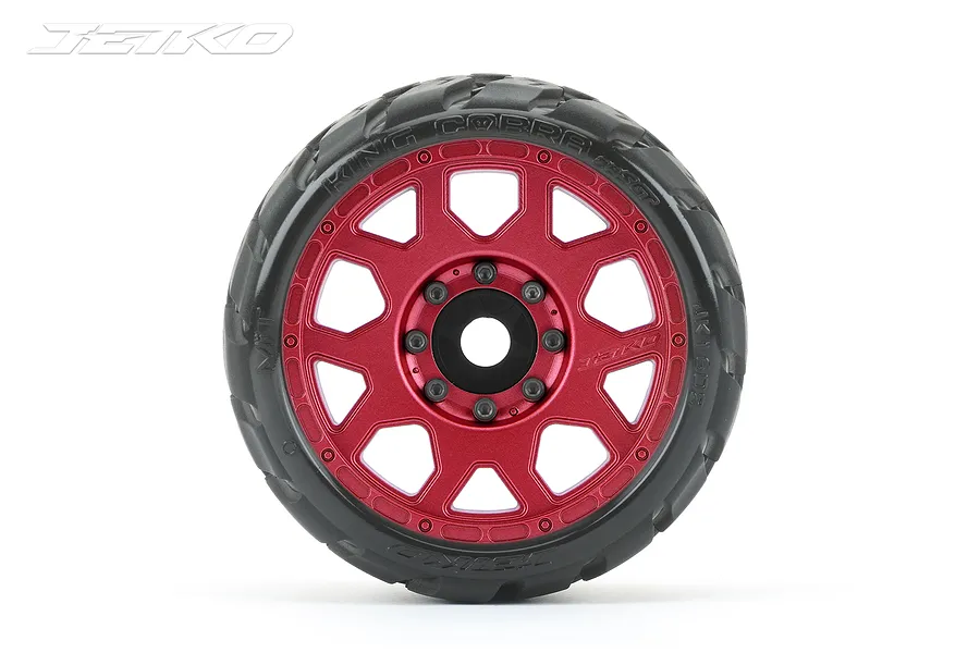 Jetko 3.6&amp;quot; King Cobra SGT Medium Soft Belted Tyres on Metal Red Claw Rims - Glued Wheels 2Pcs image 77624