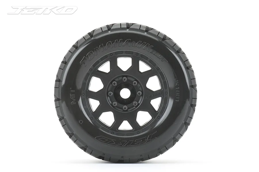 Jetko 3.6&amp;quot; Tomahawk MT Medium Soft Belted Tyres on (1/2&amp;quot; Off Set) Black Claw Rims - Glued Wheels 2Pcs image 77652
