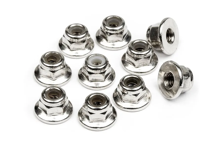 HPI 3mm Silver Steel Flanged Nyloc Nuts 10Pcs image 7768