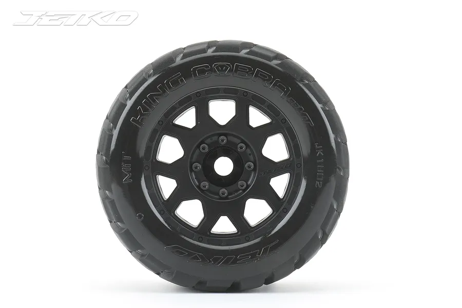 Jetko 3.6&amp;quot; King Cobra MT Medium Soft Belted Tyres on (1/2&amp;quot; Off Set) Black Claw Rims - Glued Wheels 2Pcs image 77672