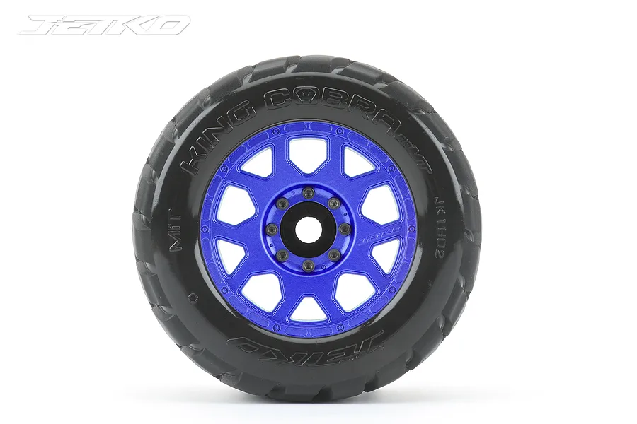 Jetko 3.6&amp;quot; King Cobra MT Medium Soft Belted Tyres on Metal Blue Claw Rims - Glued Wheels 2Pcs image 77682