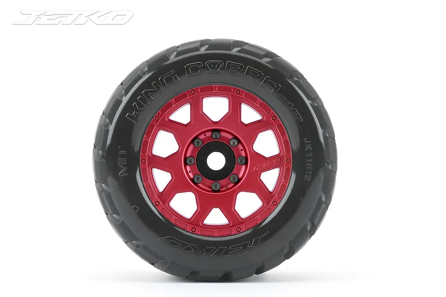 Jetko 3.6&amp;quot; King Cobra MT Medium Soft Belted Tyres on Metal Red Claw Rims - Glued Wheels 2Pcs image 77687