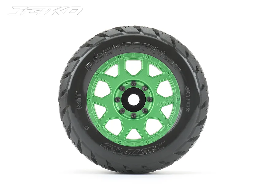 Jetko 3.6&amp;quot; Rockform MT Medium Soft Belted Tyres on Metal Green Claw Rims - Glued Wheels 2Pcs image 77697