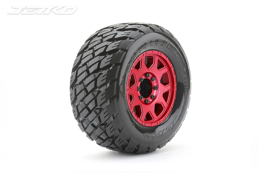 Jetko 3.6&amp;quot; Rockform MT Medium Soft Belted Tyres on Metal Red Claw Rims - Glued Wheels 2Pcs image 77706