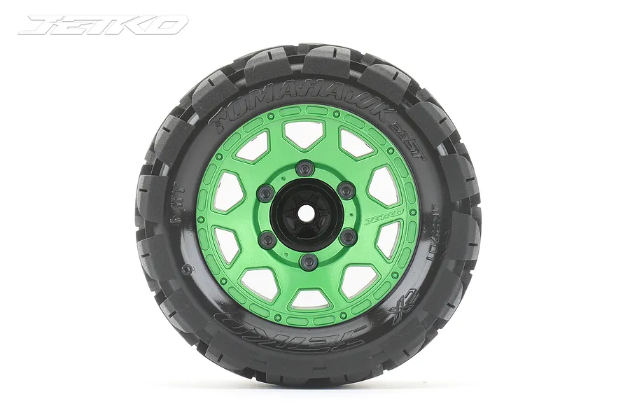 Jetko 2.8&amp;quot; Tomahawk ST Medium Soft Tyres on Metal Green Claw Rims - Glued Wheels 2Pcs image 77751