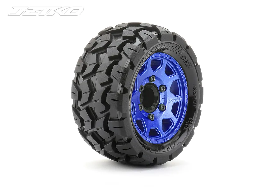 Jetko 2.8&amp;quot; Tomahawk ST Medium Soft Tyres on Metal Blue Claw Rims - Glued Wheels 2Pcs image 77755