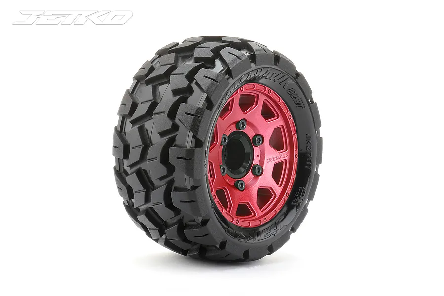 Jetko 2.8&amp;quot; Tomahawk ST Medium Soft Tyres on Metal Red Claw Rims - Glued Wheels 2Pcs image 77760
